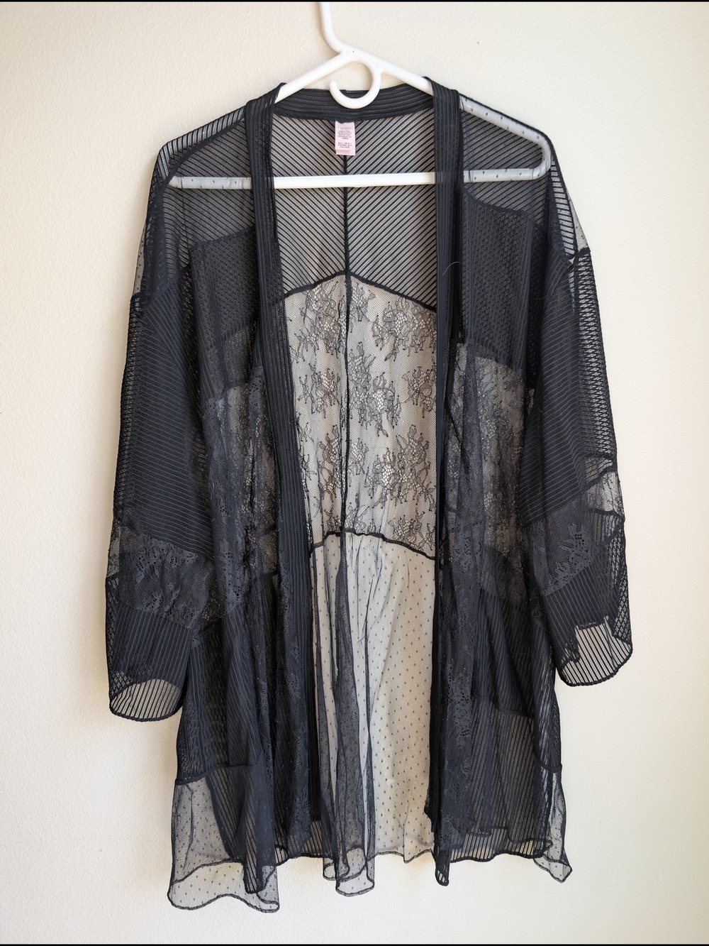 Victoria's Secret Black Sheer Lace & Mesh Kimono Robe Women's Size M/L